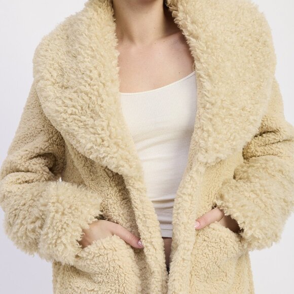 FUR TRIMMED FLEECE JACKET WITH POCKETS - Picture 2 of 9